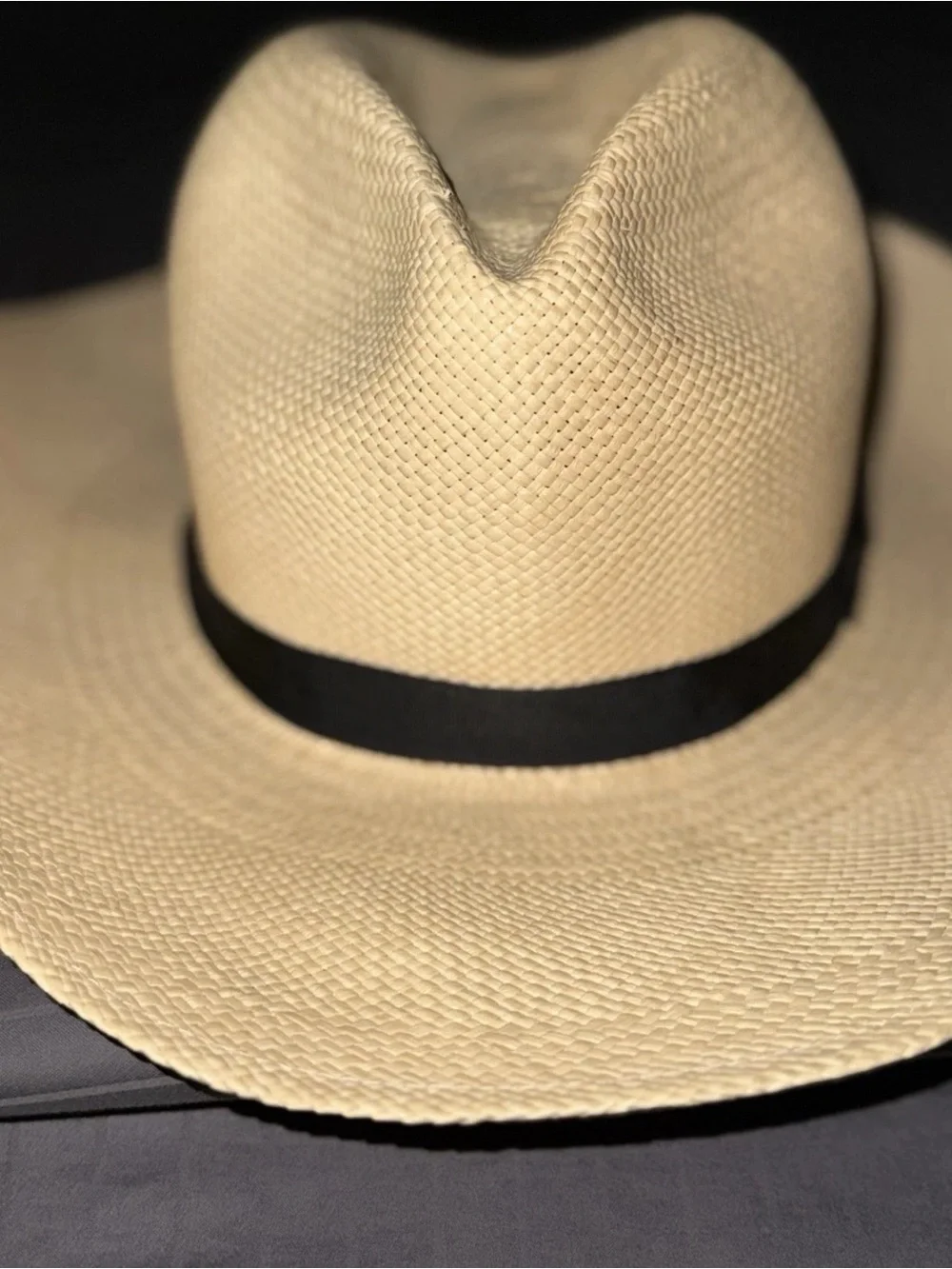 Pantropic Genuine Panama Hat Natural Straw Fedora Wide Brim Black Band Unisex